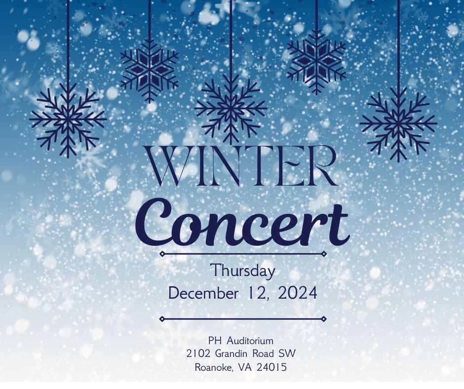  Dark blue background with snowflakes and white text winter concert december 12